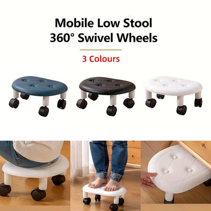 Imitation Leather Low Stool with Wheels Modern Bedroom Living Room Plastic Bench