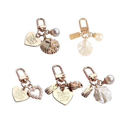 Womens Cute Key Rings Shell Heart Pearl Shape Keychain Charm Bag Hanger Pendants - Aimall