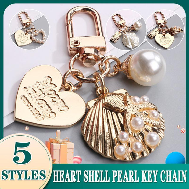 Womens Cute Key Rings Shell Heart Pearl Shape Keychain Charm Bag Hanger Pendants - Aimall