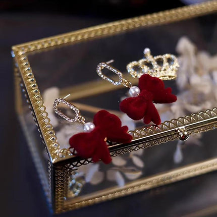 Red Flower Heart Zircon Earring Stud Wedding Party Drop Dangle Jewelry Christmas - Aimall