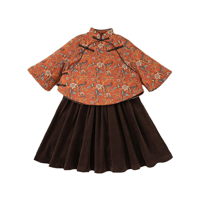 Children's Winter Wear Guofeng Girl's Cotton-padded Overskirt Two-piece Set - Aimall