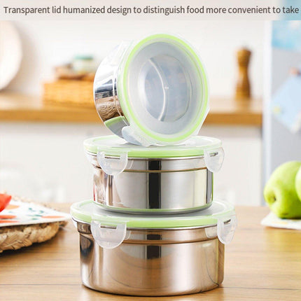 3PCS Stainless Steel Sealed Crisper Storage Box with Lid Round Food Lunch Box