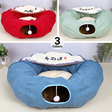 Large Multi-Functional Cat Tunnel Bed and Cat Toy Interactive Pet Playhouse