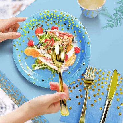 Bronzing Polka Dot Blue Suit Polka Dot Birthday Tableware Disposable High-end Dinner Plate
