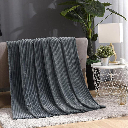 Grey Flannel Stripe Blanket Nap Lounge Throw For Sofa Cover Warm Bed Blanket