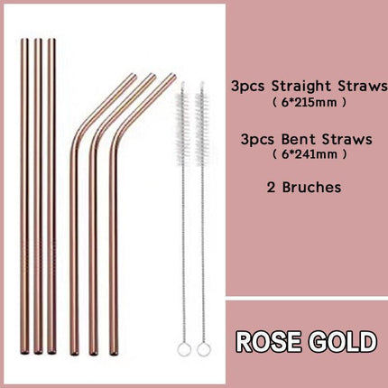 Reusable 304 Stainless Steel Straws Metal Drinking Washable Straw Brushes Set 2 - Aimall