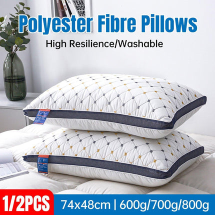 1/2PCS Hotel Style Polyester Fibre Pillow Washable High Rebound Support