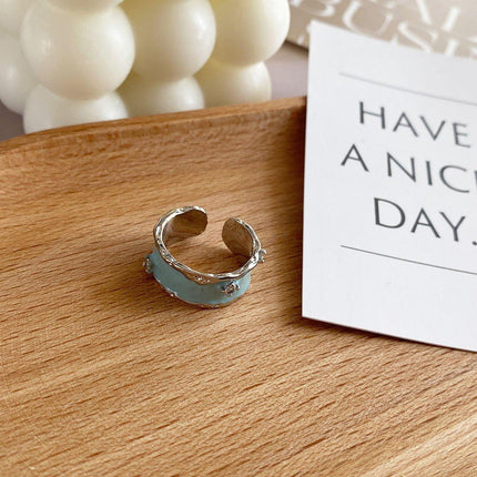 Wide Sky Blue Glaze Ceramic Ring Fashion Statement Adjustable Jewelry Gift