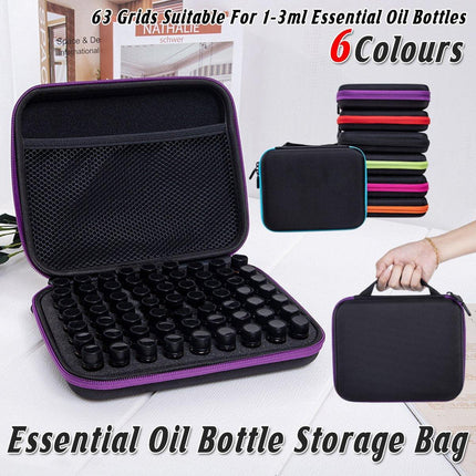 Portable 63 Compartment Essential Oil Bottle Organiser 1-3ML Storage Carry Bag