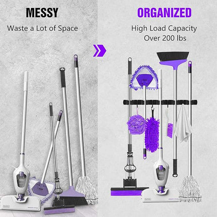 Punch-free Wall Mounted Mop Rack Nail-free Storage Rack Multi-use Mop Holder