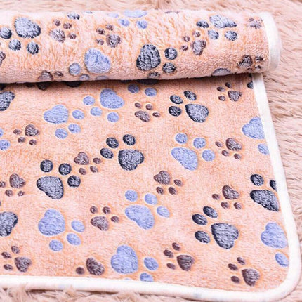 Medium Size Pet Mat Paw Print Cat Dog Puppy Fleece Soft Pet Blanket Bed Cushion - Aimall