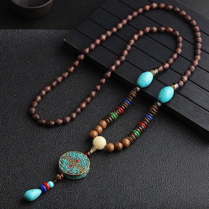 Retro Ethnic Style Pendant Sweater Chain Long Wooden Bead Necklace Fashion