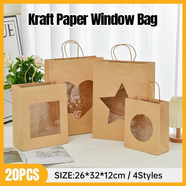 20pcs Medium 26x32x12cm Kraft Paper Gift Tote Bag for Presents and Shopping