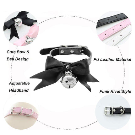 Punk Style Bow Bell Choker Adjustable Collar PU Leather Neckchain Necklace