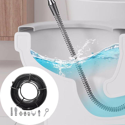 12M Plumber Drain Snake Pipe Cleaner with 6 Drill Bits Black Pipeline Sewer Tool