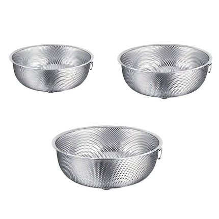 3PCS Stainless Steel Drain Basket Rice Washing Sieve Double Ear Strainer Basin
