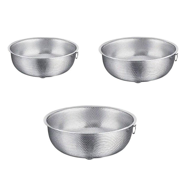 3PCS Stainless Steel Drain Basket Rice Washing Sieve Double Ear Strainer Basin