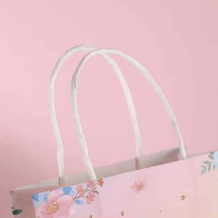 30pcs Pink Romantic Flower Tote Bag Cowhide Paper Elegant Design Gift Bag