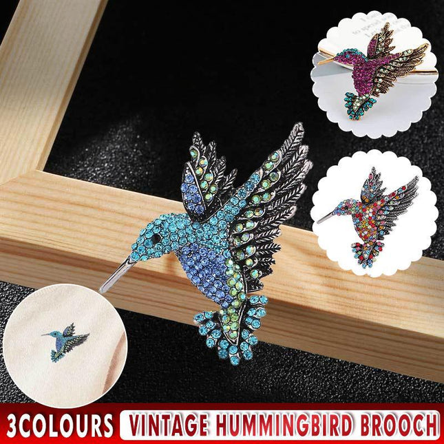 Fashion Hummingbird Brooch Pink Diamond Silver Brooch Gift Retro Style