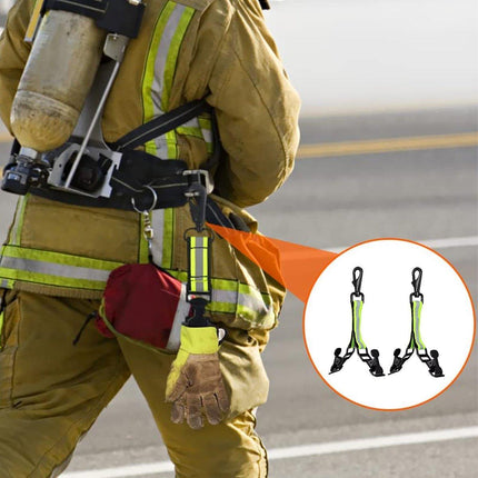 2PCS Green Firefighter Glove Holder Double Clip Reflective Strap Easy Hang Nylon