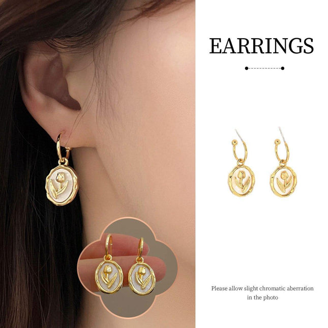 Flower Round Plate Earrings Gentle Temperament Elegant Fashion Jewelry Women