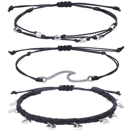 Boho Chic Woven Bracelet Anklet Adjustable Three Piece Beach Ornament