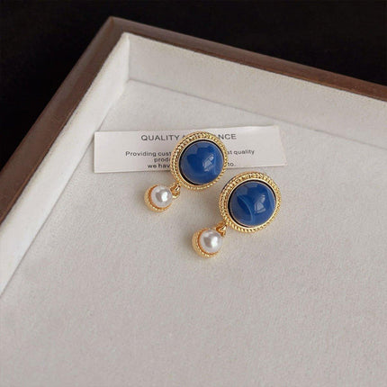 Retro Blue Oil Drop Earrings Fashion Needle Jewellery Elegant Niche Style