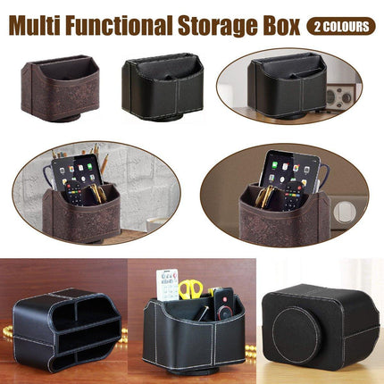 Leather Remote Control Holder 360 Degree Spinning Desk TV Remote Table Organizer