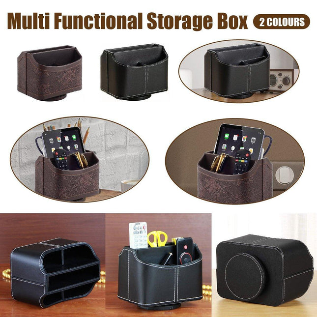 Leather Remote Control Holder 360 Degree Spinning Desk TV Remote Table Organizer