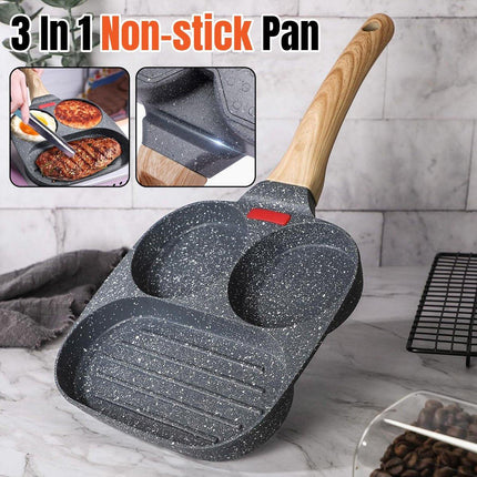 Nonstick Three in One Egg Frying Pan Skillet Breakfast Cooker for Kitchen Use