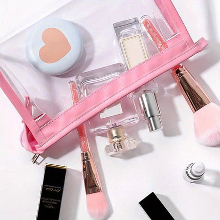 2PCS Transparent Zipper Pencil Case Cosmetic Pouch Pen Storage Bag for Girls