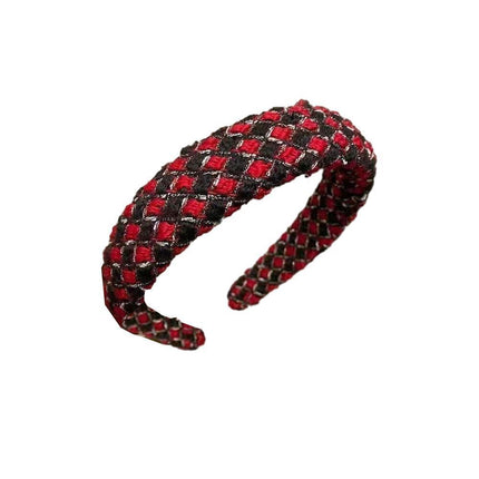 Womens Plaid Headband Padded Hairband Wide Sponge Hair Hoop Band Head Decor - Aimall
