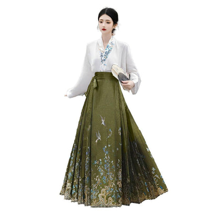 Spring Autumn Hanfu Set for Women Improved Daily Wear Commuting Horse Skirt