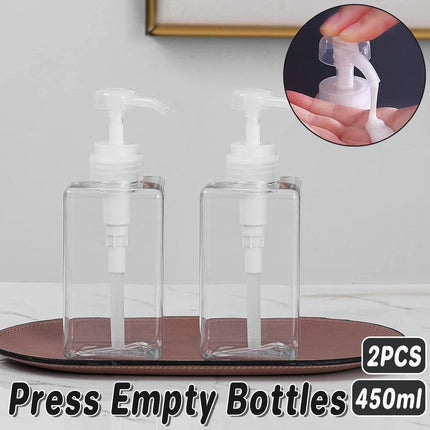 2PCS Square Bottle Travel Cosmetic Hand Soap Shampoo Lotion Dispenser Refillable
