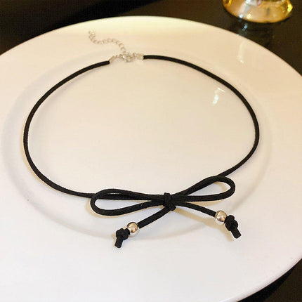 Stylish Black Lace Up Bow Necklace Fashion Jewelry Gift for Women and Girls
