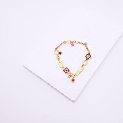 Chinese Vintage Colourful Flower Bracelet Simple Hand Jewelry for Women