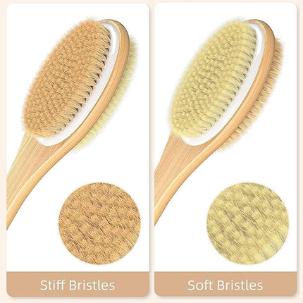 Double-sided Wooden Bristle Shower Bath Body Brush Long Handle Back Scrubber