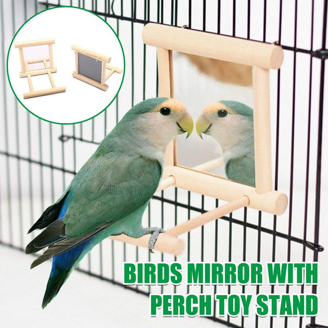 Birds Mirror With Perch Toy Stand Bird Toy for Parrot Parakeets Cockatiels Cage