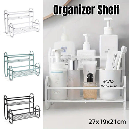 Iron Double Storage Shelf Organiser Durable Metal Rack for Kitchen Bathroom Use