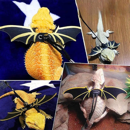 Lizard Harness Leash Bearded Dragon+Cool Leather Wings Reptile Adjustable - Aimall