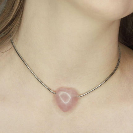 Fashion Girls Necklace Pink Love Titanium Steel Snake Chain Big Heart Pendant