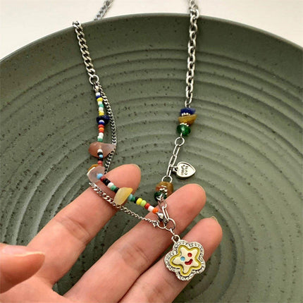 Colourful Flower Smiley Necklace Collarbone Chain Cheerful Women Accessory
