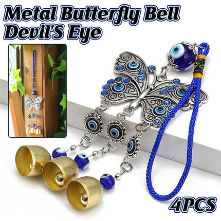 4PCS Evil Eye Butterfly Wind Chime Crystal Bell Hanging Ornament Car Decor