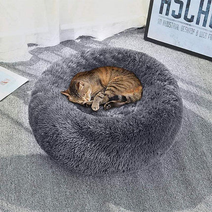 Purple Cat Bed Pet Bed Dog Donut Nest Calming Deep Sleeping Soft Plush Kennel Washable - Aimall