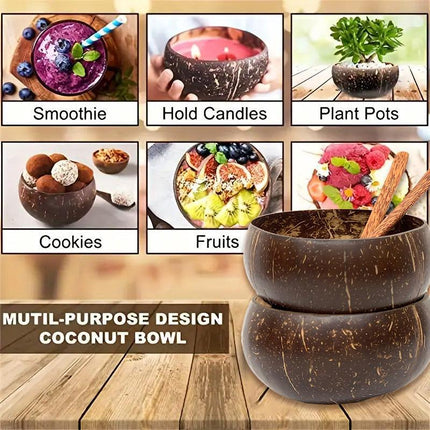 2Sets Natural Coconut Shell Bowls Dessert Fruit Salad Serving Bowls