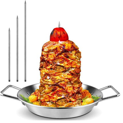 Stainless Steel BBQ Rotisserie Pan Kit Accessories with 3 Removable Iron Skewers