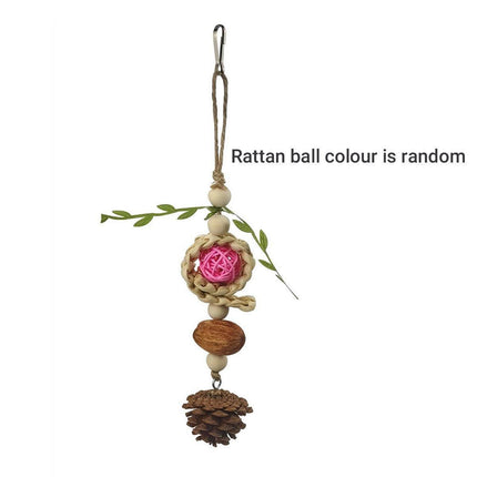 Parrot Chew Toys Bird Cage Accessories Hanging Pinecone Rattan Ball Foraging Toy