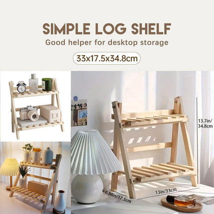 Wooden Desktop Storage Rack Double-Layer Desktop Storage Shelf Folding Organizer