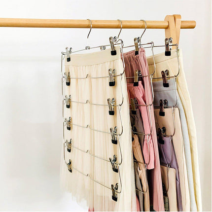 Six Layer Trouser Skirt Hanger Folding Storage Rack Pants Hanging Organizer