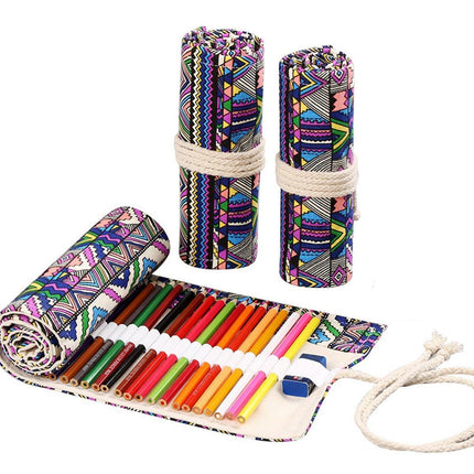 48/72 Hole Canvas Roll Pen Bag Pencil Case for Colored Pencils and Sketch Tools